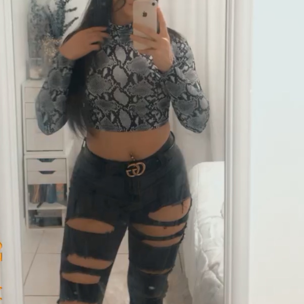 Turtle Neck, Snake print Crop Top